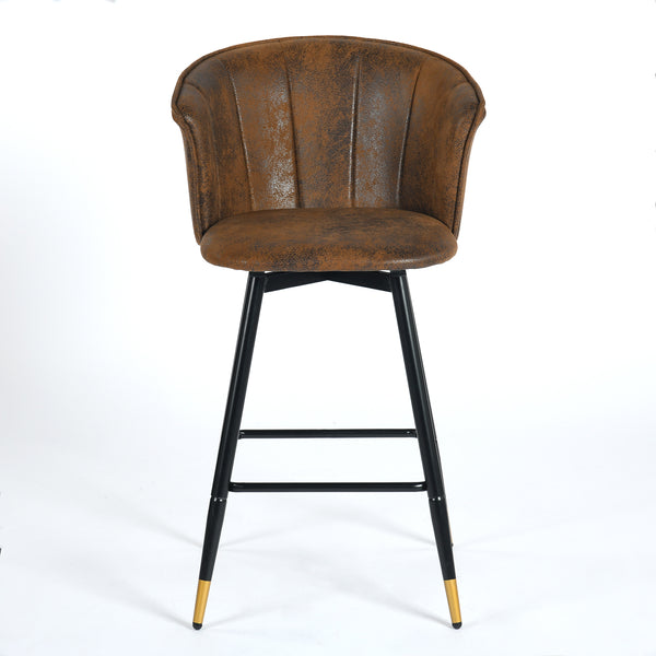Modern Counter-Height Bar Stool – Brown Suede Upholstery with Black & Gold Legs (26" Seat Height)