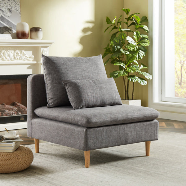Edeline Modern Armless Lounge Chair – Upholstered in Soft Grey Fabric with Wooden Legs