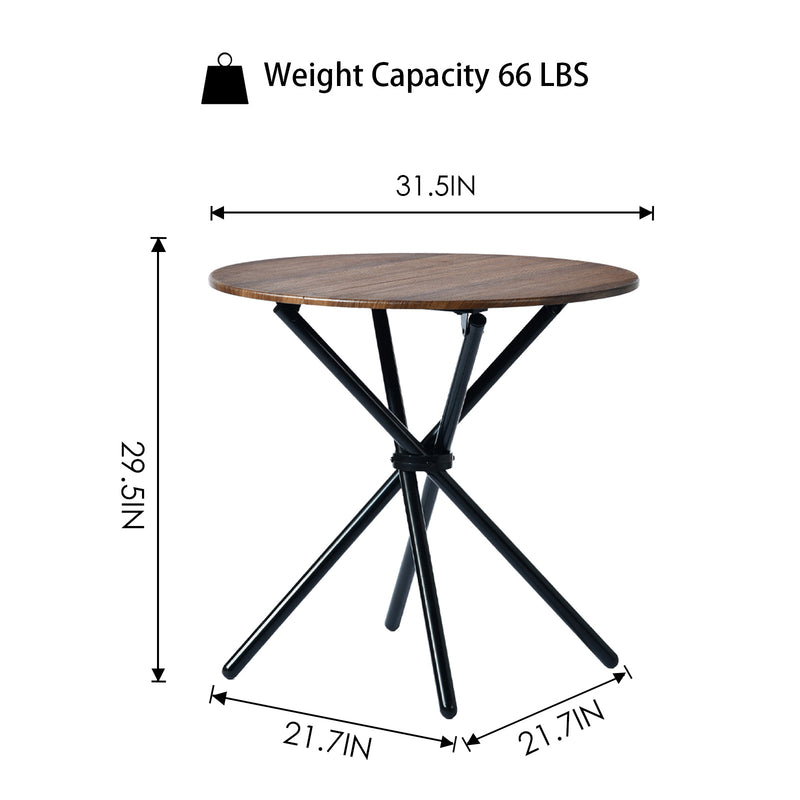 Round Espresso Dining Table – 31.5” Diameter, X-Shaped Metal Base, 66 lbs Weight Capacity