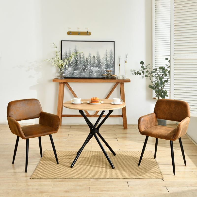 Set of 2 Modern BEIGE LIGHT LEG/SUEDE BROWN Fabric Armchair with Metal Legs in Wood Finish