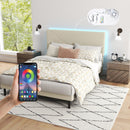 Upholstered Bed Frame with LED Lights & USB Charging Ports – Queen Size, Beige & Grey Colors