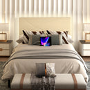 Upholstered Bed Frame with LED Lights & USB Charging Ports – Queen Size, Beige & Grey Colors