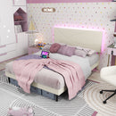Upholstered Bed Frame with LED Lights & USB Charging Ports – Queen Size, Beige & Grey Colors
