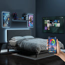 Upholstered Bed Frame with LED Lights & USB Charging Ports – Queen Size, Beige & Grey Colors