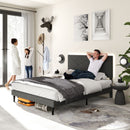 Upholstered Bed Frame with LED Lights & USB Charging Ports – Queen Size, Beige & Grey Colors