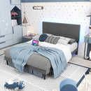 Upholstered Bed Frame with LED Lights & USB Charging Ports – Queen Size, Beige & Grey Colors