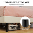 Upholstered Bed Frame with LED Lights & USB Charging Ports – Modern Beige Fabric with Adjustable Headboard