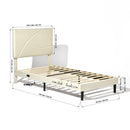 Upholstered Bed Frame with LED Lights & USB Charging Ports – Modern Beige Fabric with Adjustable Headboard