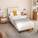 Upholstered Bed Frame with LED Lights & USB Charging Ports – Modern Beige Fabric with Adjustable Headboard