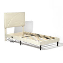Upholstered Bed Frame with LED Lights & USB Charging Ports – Modern Beige Fabric with Adjustable Headboard