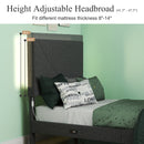 Upholstered Bed Frame with LED Lights & USB Charging Ports – Modern Grey Fabric with Adjustable Headboard