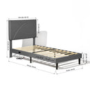 Upholstered Bed Frame with LED Lights & USB Charging Ports – Modern Grey Fabric with Adjustable Headboard