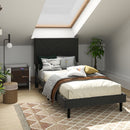 Upholstered Bed Frame with LED Lights & USB Charging Ports – Modern Grey Fabric with Adjustable Headboard