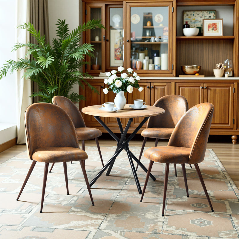 Set of 2 Brown Suede Dining Chairs – Ergonomic Design, Walnut Legs, 250 lbs Weight Capacity