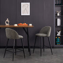 Set of 2 Counter Height 26" Dark Grey Counter Stools – Ergonomic Backrest, Black Metal Legs, Modern Design