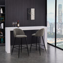 Set of 2 Counter Height 26" Dark Grey Counter Stools – Ergonomic Backrest, Black Metal Legs, Modern Design