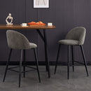 Set of 2 Counter Height 26" Dark Grey Counter Stools – Ergonomic Backrest, Black Metal Legs, Modern Design