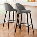 Set of 2 Counter Height 26" Dark Grey Counter Stools – Ergonomic Backrest, Black Metal Legs, Modern Design