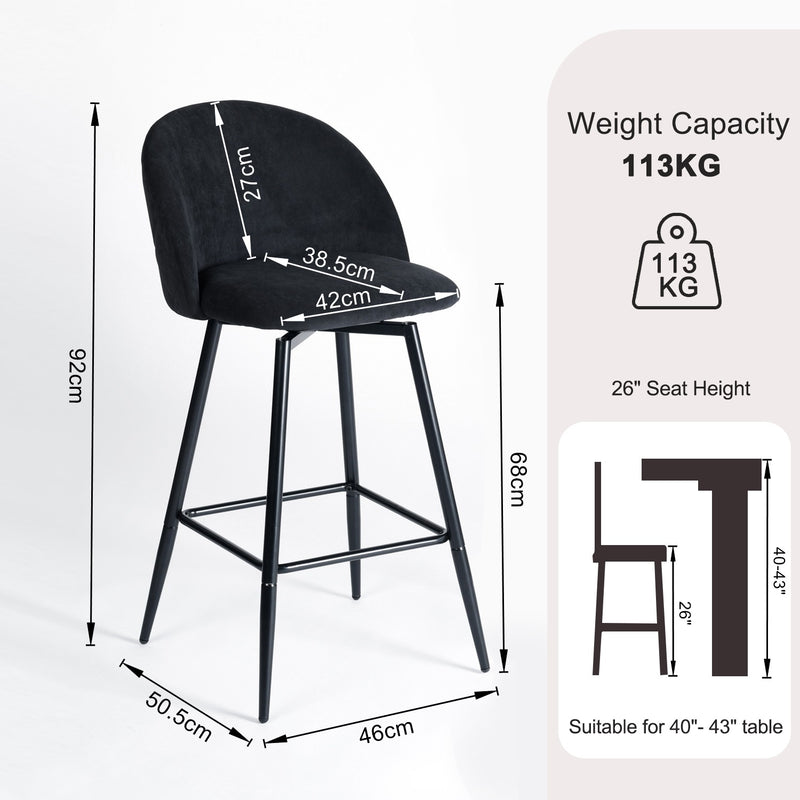 26" Seat Height Set of 2 Black Terry Counter Height Stool