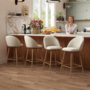 Set of 2 Modern Fabric Swivel Barstools with Metal Legs in Wood Finish – Beige, Grey, or Blue