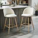 Set of 2 Modern Fabric Swivel Barstools with Metal Legs in Wood Finish – Beige, Grey, or Blue