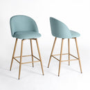 Set of 2 Modern Fabric Swivel Barstools with Metal Legs in Wood Finish – Beige, Grey, or Blue