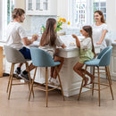 Set of 2 Modern Fabric Swivel Barstools with Metal Legs in Wood Finish – Beige, Grey, or Blue