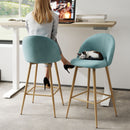 Set of 2 Modern Fabric Swivel Barstools with Metal Legs in Wood Finish – Beige, Grey, or Blue