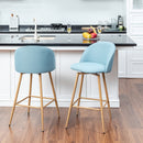 Set of 2 Modern Fabric Swivel Barstools with Metal Legs in Wood Finish – Beige, Grey, or Blue