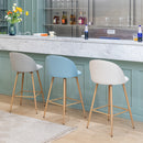 Set of 2 Modern Fabric Swivel Barstools with Metal Legs in Wood Finish – Beige, Grey, or Blue