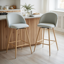 Set of 2 Modern Fabric Swivel Barstools with Metal Legs in Wood Finish – Beige, Grey, or Blue