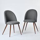 Set of 2 Grey Fabric Dining Chairs – Ergonomic Backrest, Walnut Legs, Comfortable Cushioned Seat