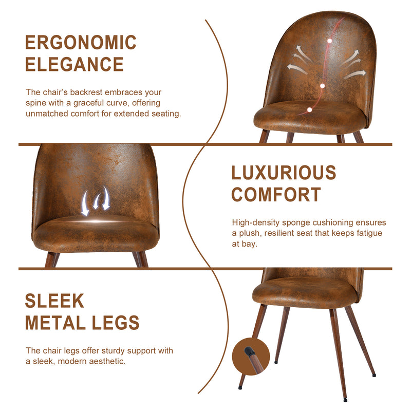 Set of 2 Brown Suede Dining Chairs – Ergonomic Design, Walnut Legs, 250 lbs Weight Capacity