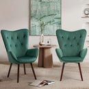 Velvet Accent Chair with Solid Wood Legs- Green
