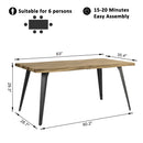 Lancelot 63" Walnut Dining Table for 6 – Modern Design with Black Metal Legs, Easy 20-Minute Assembly