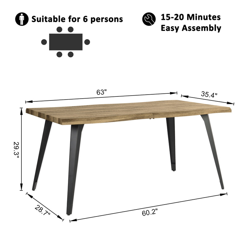 Lancelot 63" Walnut Dining Table for 6 – Modern Design with Black Metal Legs, Easy 20-Minute Assembly