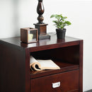 Modern Nightstand End Table – Solid Wood Legs, Open Storage & Deep Drawer (Brown)