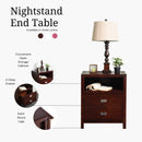 Modern Nightstand End Table – Solid Wood Legs, Open Storage & Deep Drawer (Brown)