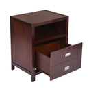 Modern Nightstand End Table – Solid Wood Legs, Open Storage & Deep Drawer (Brown)