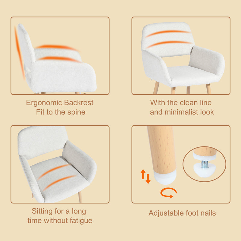 Set of 2 Modern BEIGE LIGHT LEG/SUEDE BROWN Fabric Armchair with Metal Legs in Wood Finish