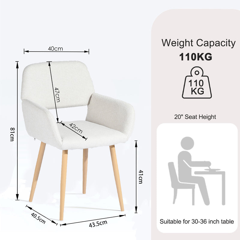 Set of 2 Modern BEIGE LIGHT LEG/SUEDE BROWN Fabric Armchair with Metal Legs in Wood Finish