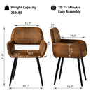 Set of 2 Modern BEIGE LIGHT LEG/SUEDE BROWN Fabric Armchair with Metal Legs in Wood Finish