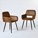 Set of 2 Modern BEIGE LIGHT LEG/SUEDE BROWN Fabric Armchair with Metal Legs in Wood Finish