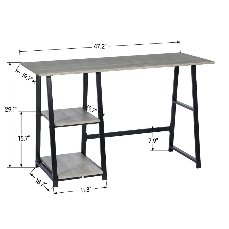 Spacious industrial style desk with integrated shelves and metal structure