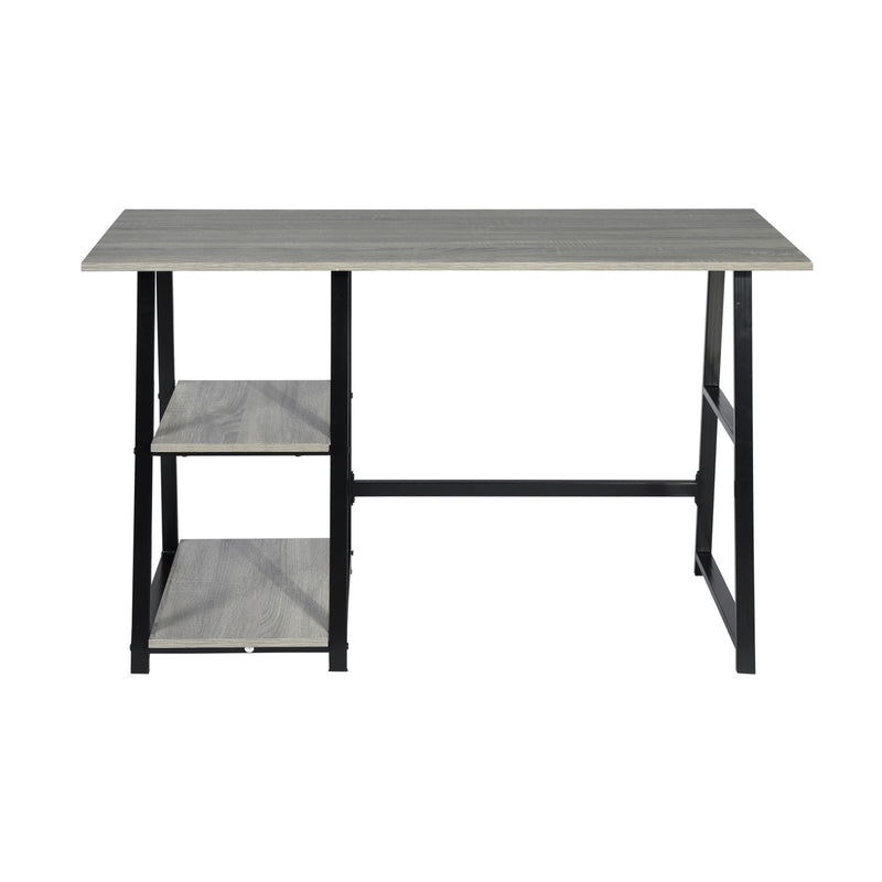 Spacious industrial style desk with integrated shelves and metal structure