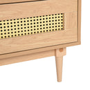 Obert Oak Rattan TV Stand – Mid-Century Modern Media Console with Storage Drawers