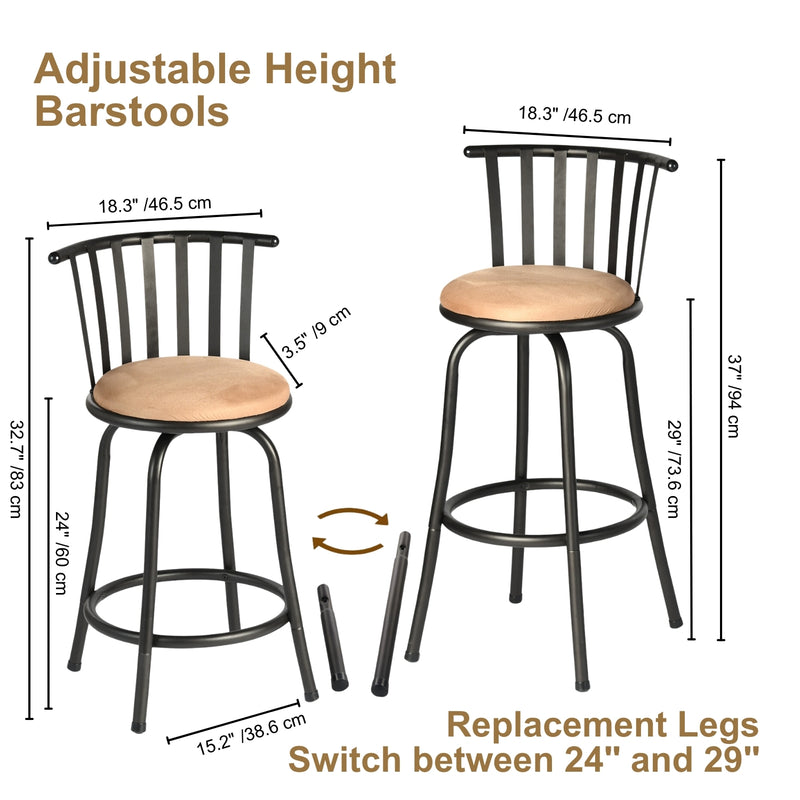 Adjustable 24/29In  Height Barstools - Elegant Metal Backrest & Comfortable Padded Seat