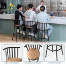 Set of 3 Adjustable Height Barstools with 360° Swiveling Seat – Black Metal Frame with Beige Cushioned Seat