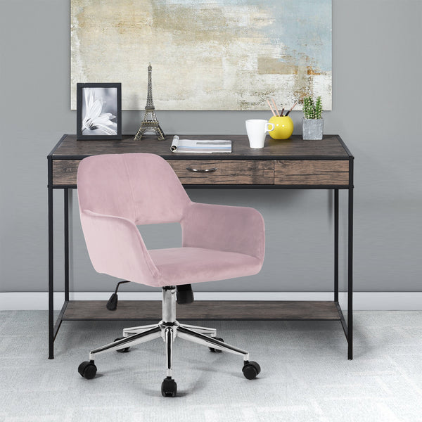 Modern Velvet Swivel Accent Chair with Chrome Base – Adjustable Height and Rolling Wheels, Blush/Rose