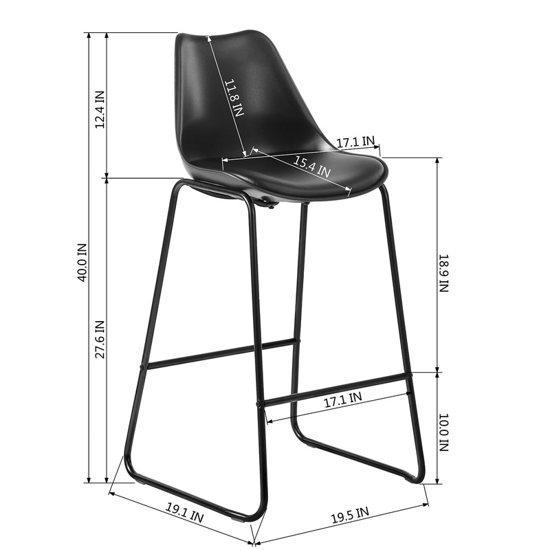 28" Counter Bar Stools Set of 2 with Back and Footrest, Faux leather Upholstered, Gray